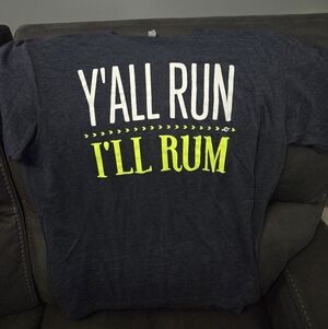 Women's Navy Graphic Tee - "Y'ALL RUN I'LL RUM"